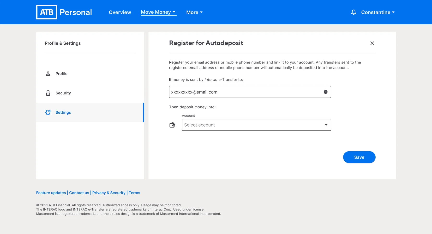 Auto-Deposit setup, before