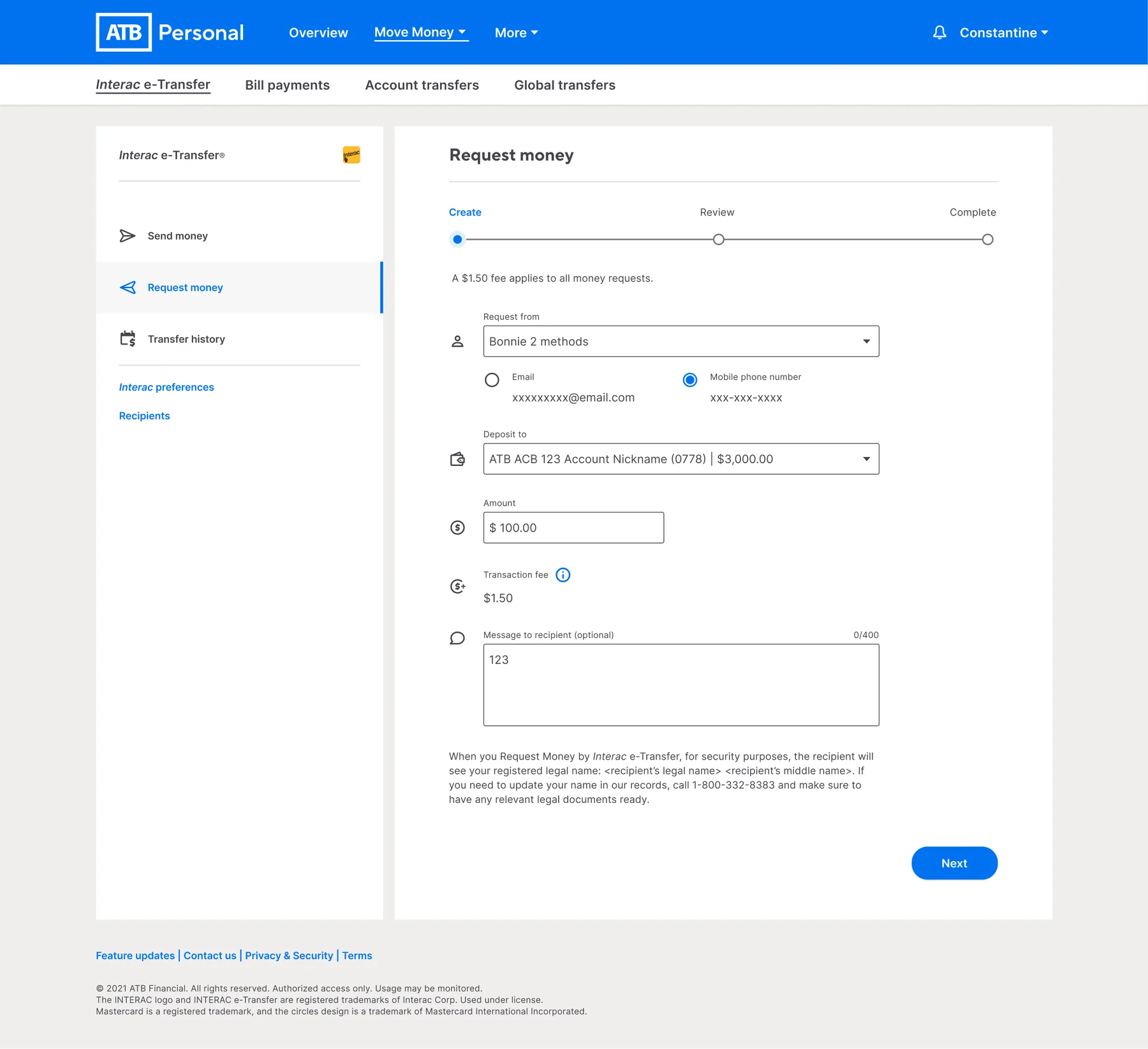 Request e-Transfer, after