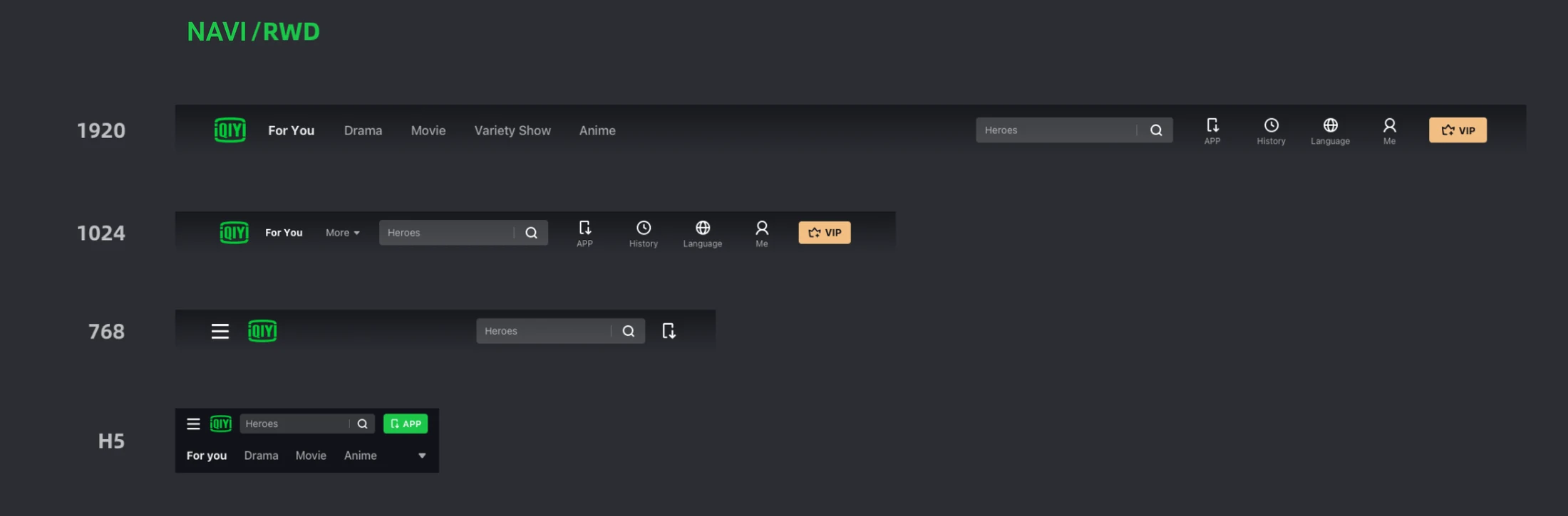 Global navigation specified at 1920, 1024, 768 and mobile web breakpoints